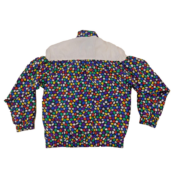 Oleg Cassini Women M Jacket Bomber Silk Multicolor Dots Rainbow Full Zip VTG - Picture 2 of 9